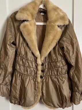 Y2K Italian Satin Puffer Jacket with Faux-Fur Trim